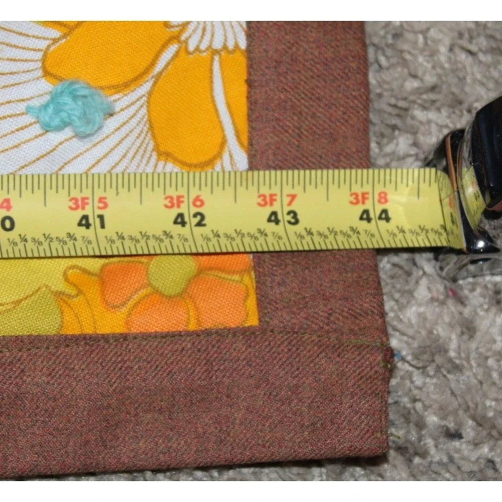colorful vintage 1970s polyester patchwork quilt yarn ties 44